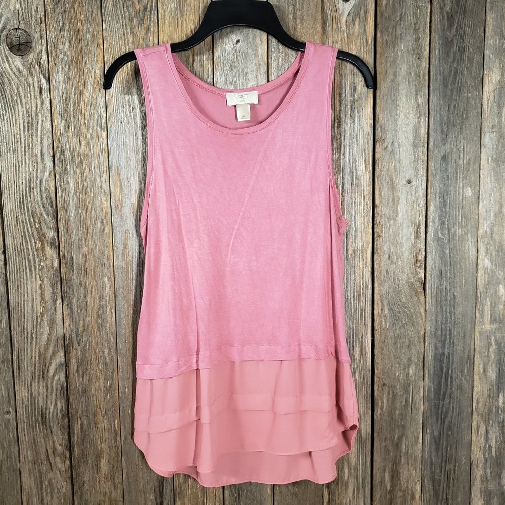 Loft Outlet MP PM Women's Pink Chiffon Hem Tunic Tank Top Mixed Media‎ Petite
